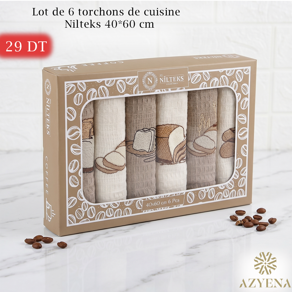 Pack de 6 serviettes de Cuisines 40*60 cm Brodé