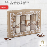 Pack de 6 serviettes de Cuisines 40*60 cm Brodé