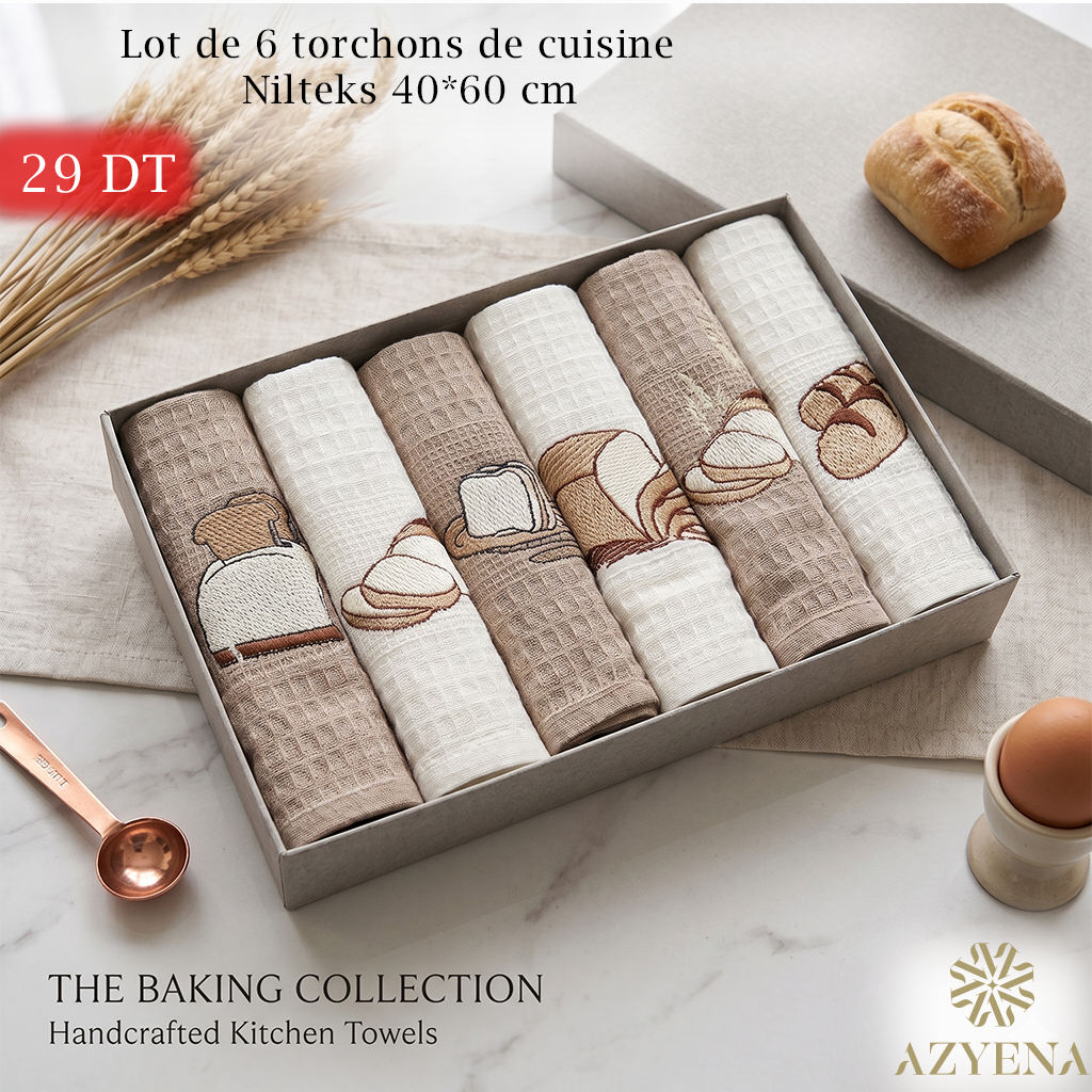 Pack de 6 serviettes de Cuisines 40*60 cm Brodé