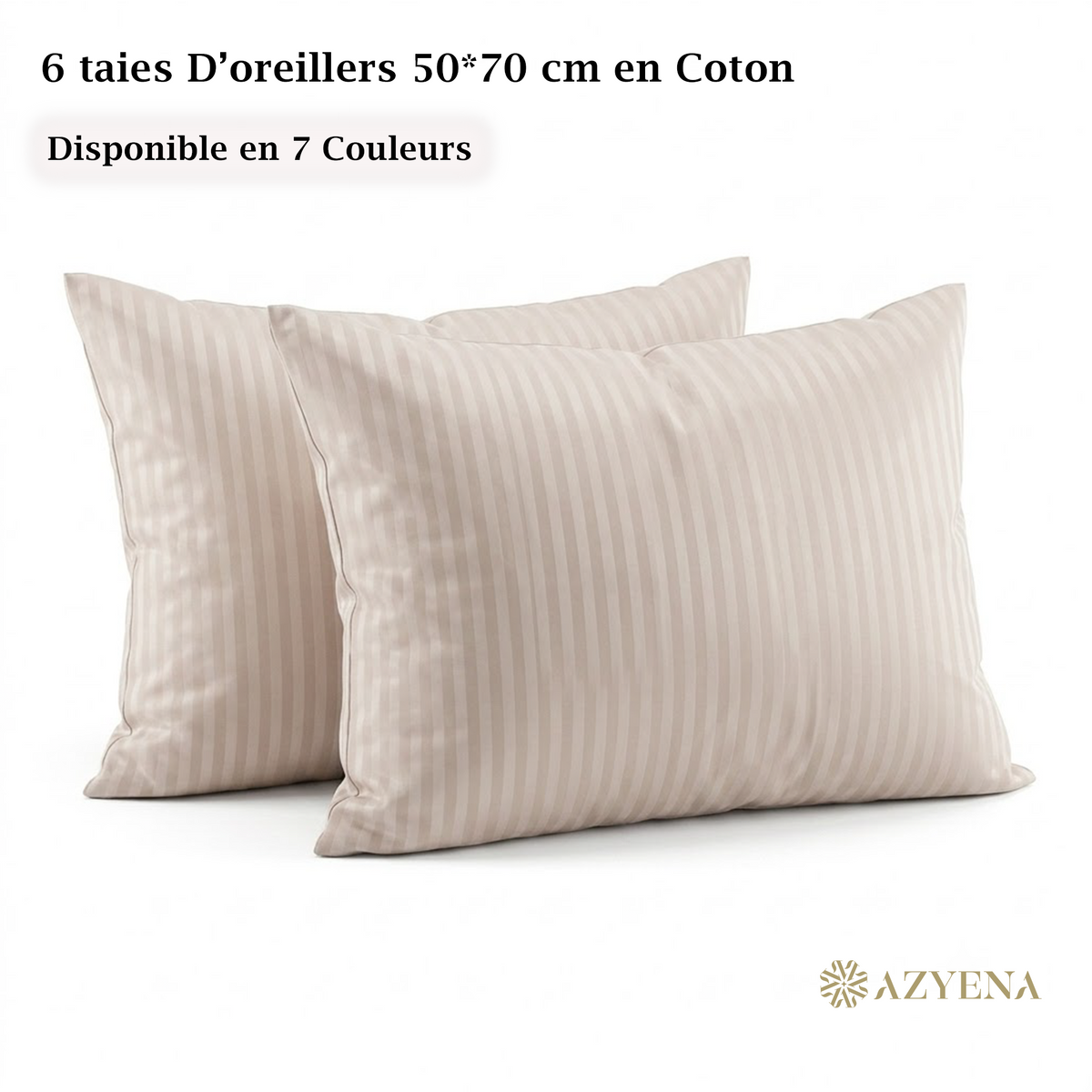 Lot de 6 Taies d'Oreiller en Satin de Coton 50*70 cm - beige claire