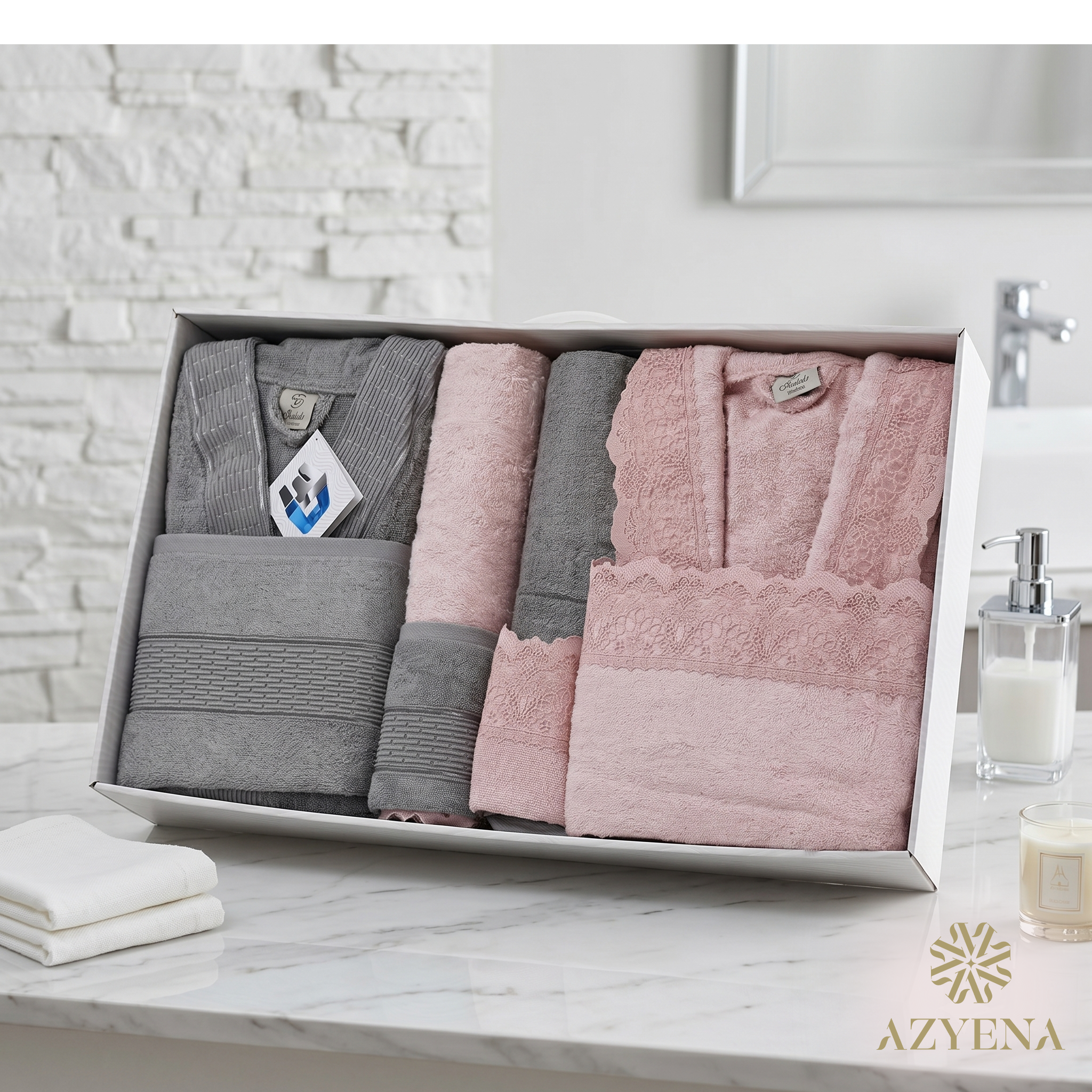 Coffret Sortie de Bain Belinda 8 Pièces - De Qualité Bamboo