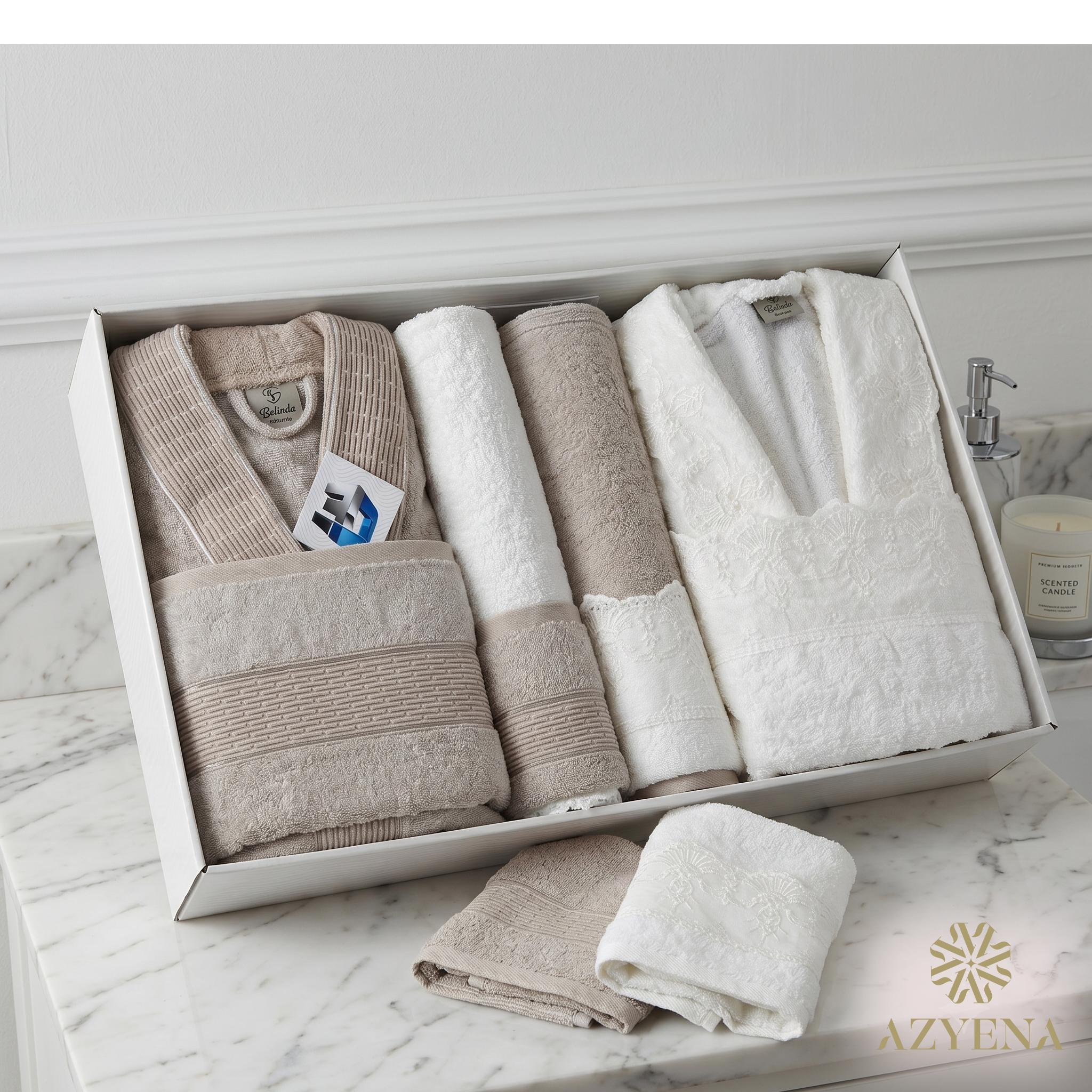 Coffret Sortie de Bain Belinda 8 Pièces - De Qualité Bamboo