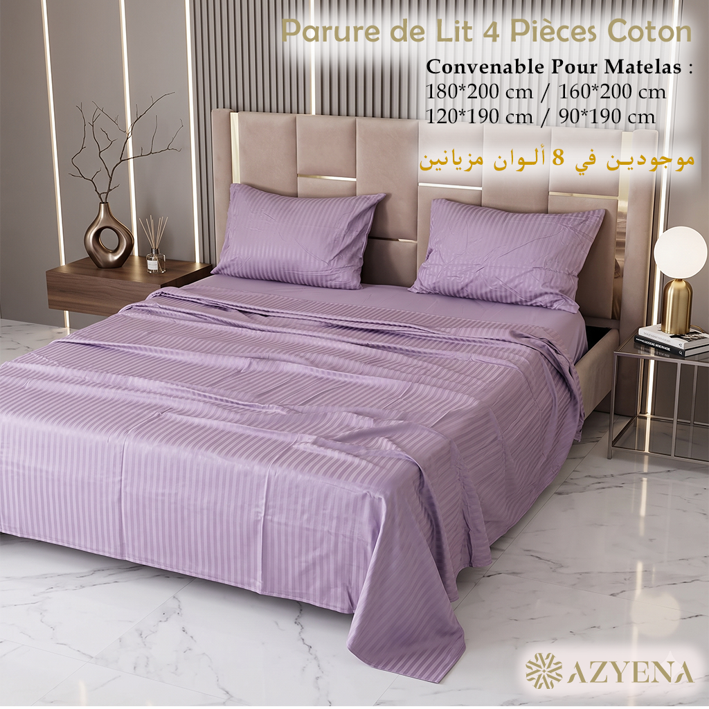 Parure de Lit 4 pièces en coton microfibre de qualité supérieure - Violet