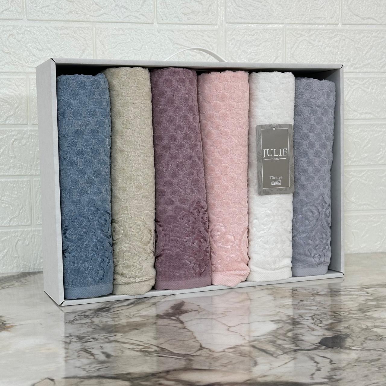 Coffret de 6 Serviettes de Visage Julie – Coton, Douceur et Élégance