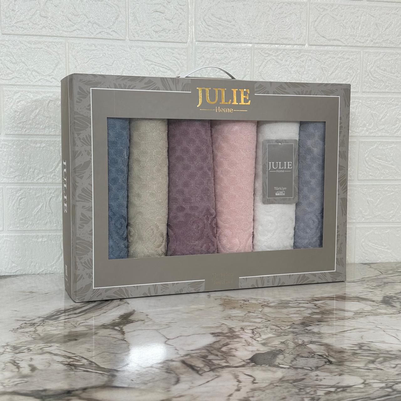 Coffret de 6 Serviettes de Visage Julie – Coton, Douceur et Élégance