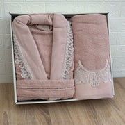 Pack peignoir 3 pièces en coton brodé – Haute qualité, avec coffret cadeau élégant
