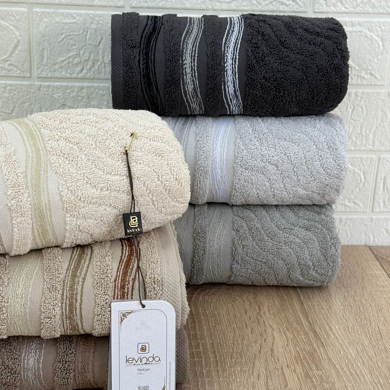 Set de 6 serviettes Visage Coton brodé - épais en double face 90*50 cm