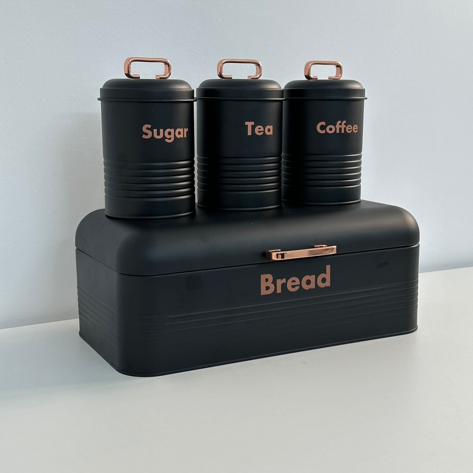 Set 4 Boîtes de Rangement Cuisine en Métal  galvanisé Noir