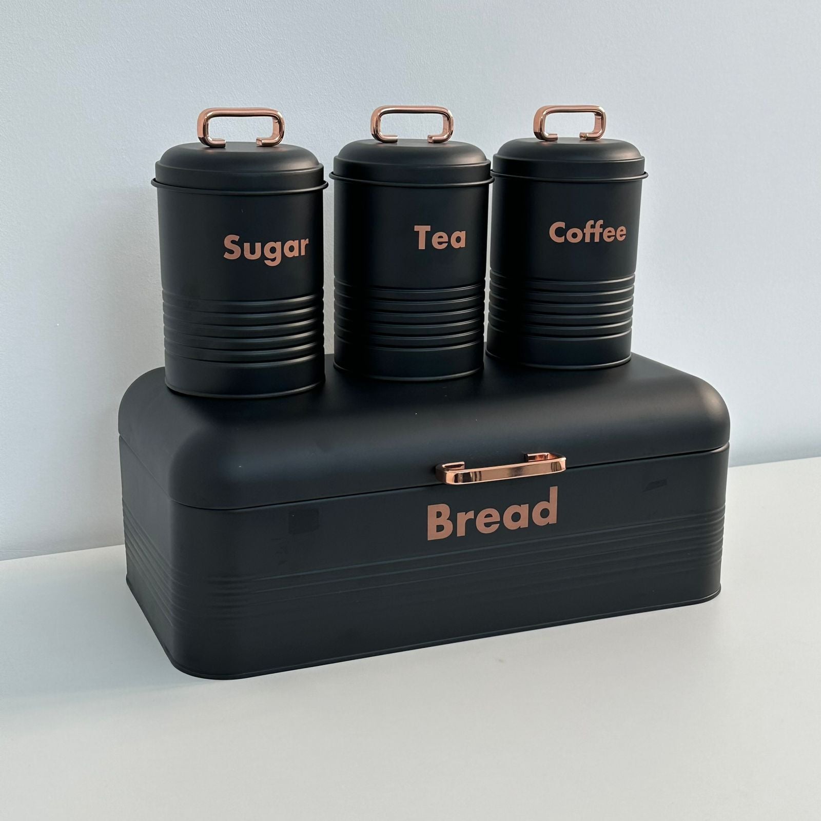 Set 4 Boîtes de Rangement Cuisine en Métal  galvanisé Noir