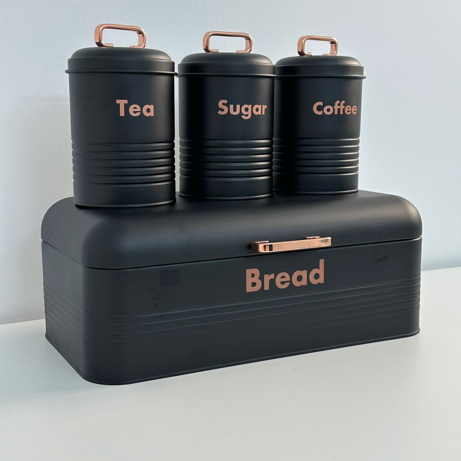 Set 4 Boîtes de Rangement Cuisine en Métal  galvanisé Noir