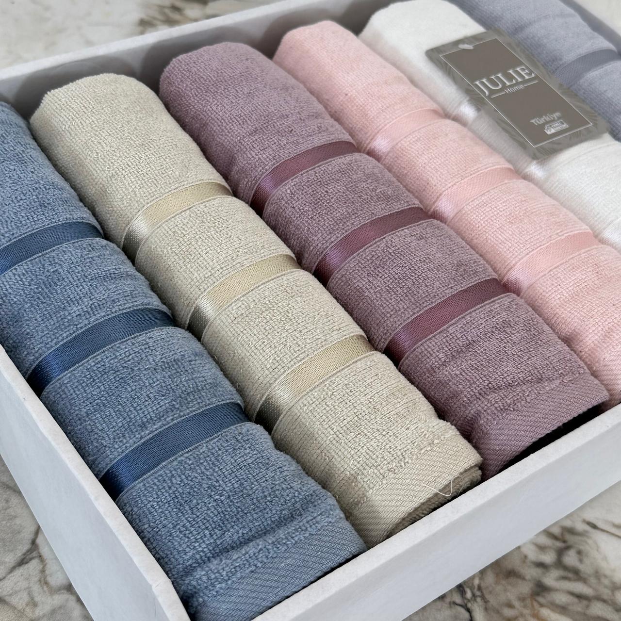 Coffret de 6 Serviettes de Visage Julie – Coton, Douceur et Élégance