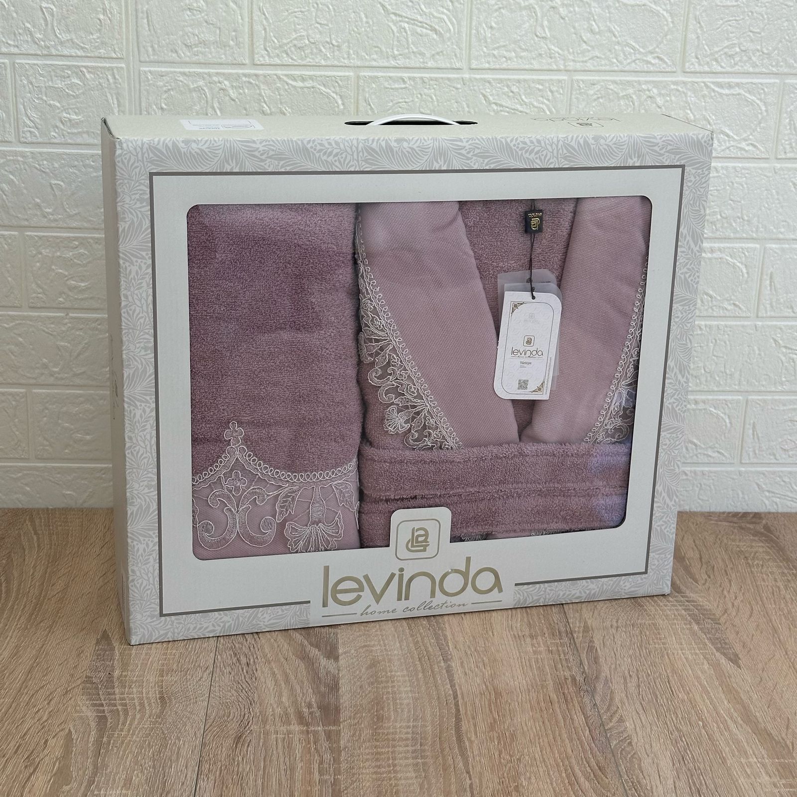 Pack peignoir 3 pièces en coton brodé – Haute qualité, avec coffret cadeau élégant