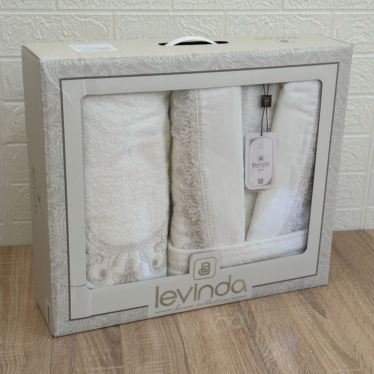 Ensemble Peignoir Femme Levinda Havlu - Set 3 Pièces Coton Luxe Brodé
