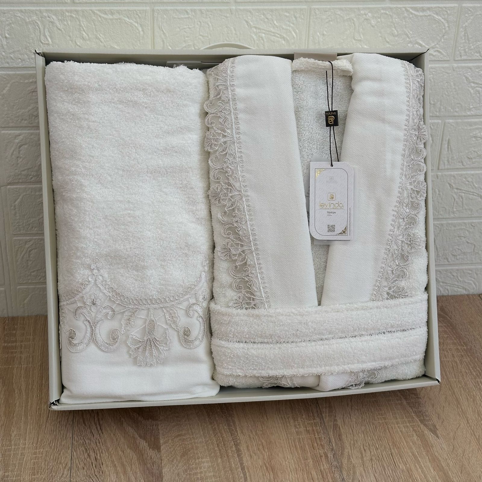 Ensemble Peignoir Femme Levinda Havlu - Set 3 Pièces Coton Luxe Brodé