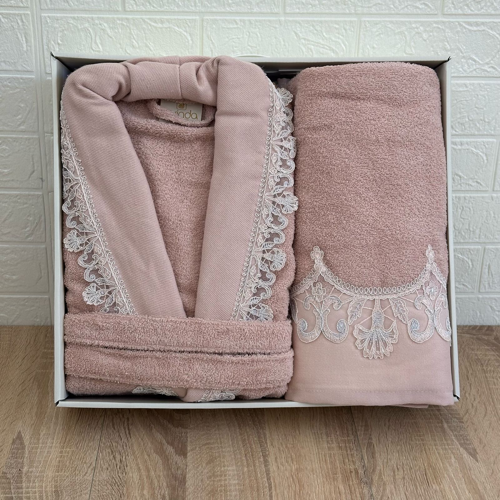 Ensemble Peignoir Femme Levinda Havlu - Set 3 Pièces Coton Luxe Brodé
