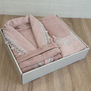 Ensemble Peignoir Femme Levinda Havlu - Set 3 Pièces Coton Luxe Brodé
