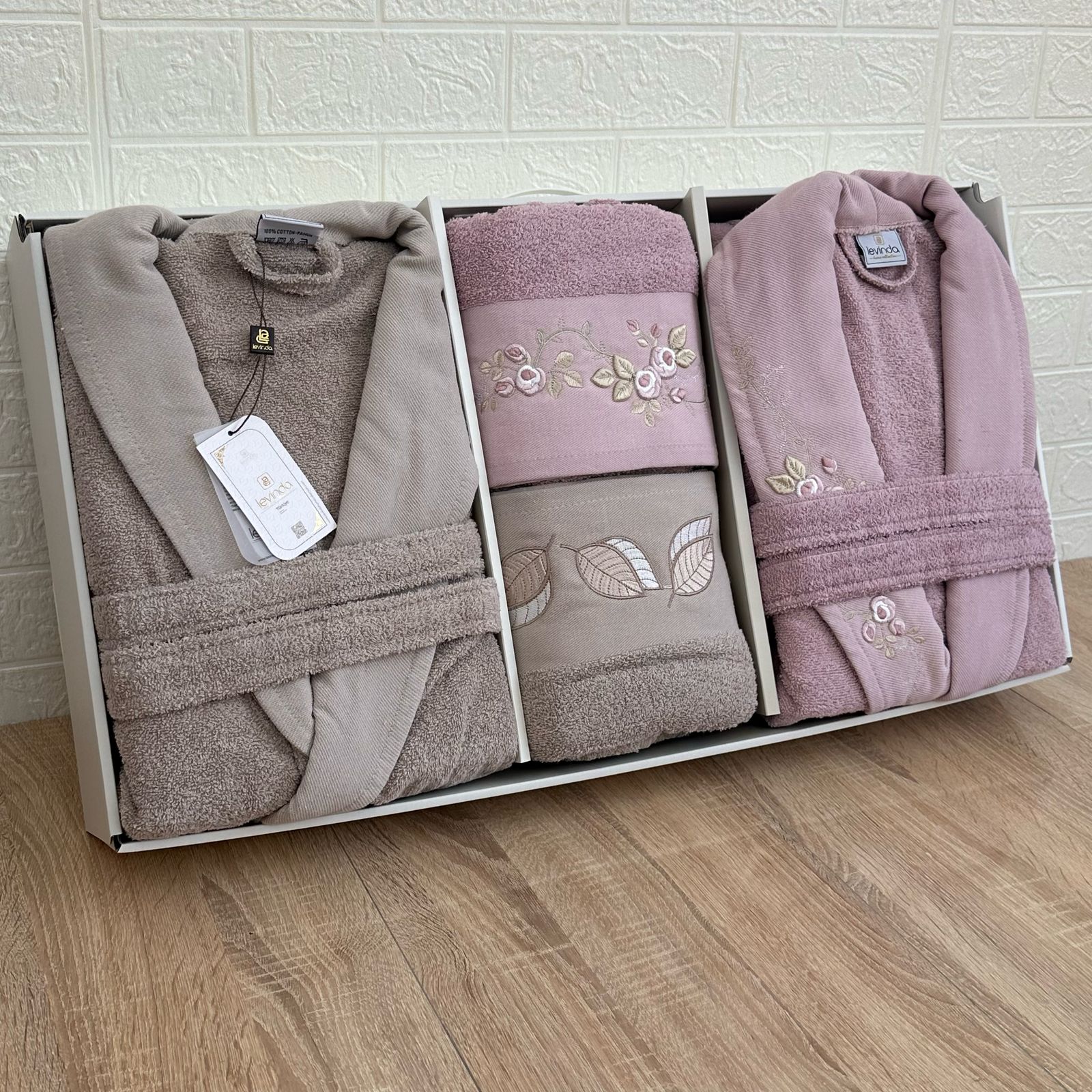 Pack linge de bain 6 pièces LAVINDA – Peignoirs + serviettes, qualité luxe