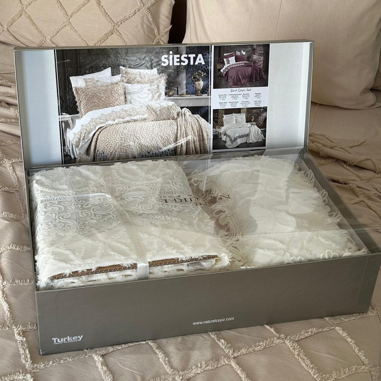 Parure de lit – Coton Luxe brodé, 7 pièces avec coffret élégant