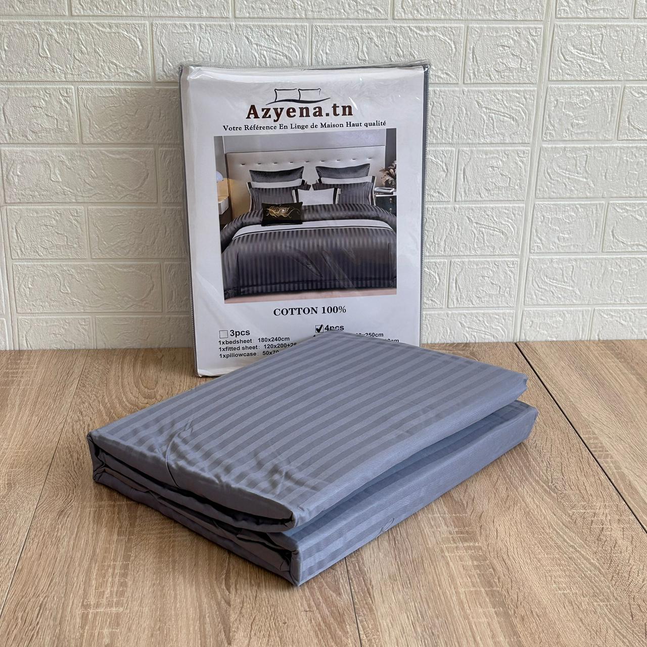 Parure de Lit 4 Pièces Coton 2 Places – GRIS