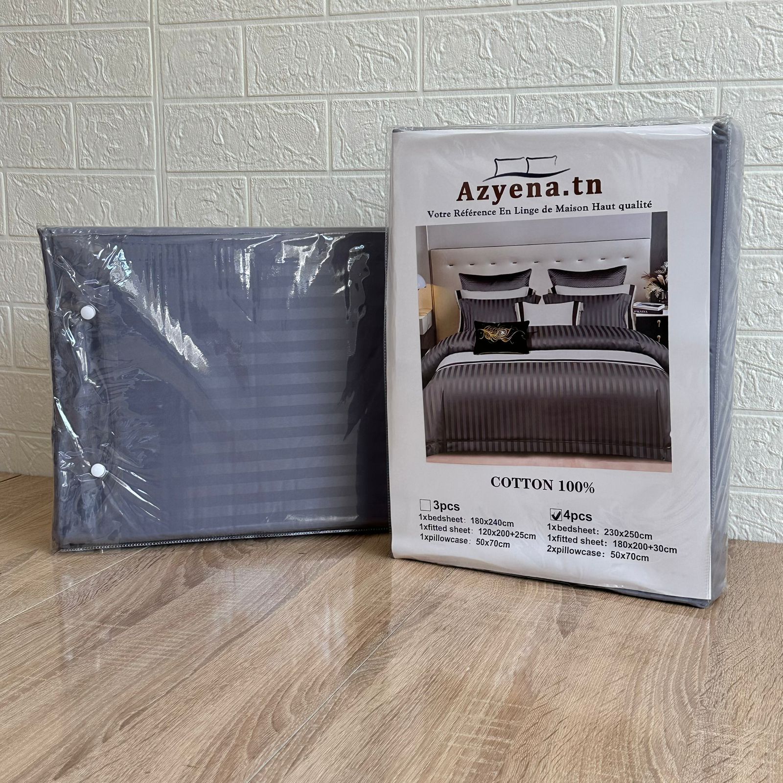 Parure de Lit 4 Pièces Coton 2 Places – GRIS