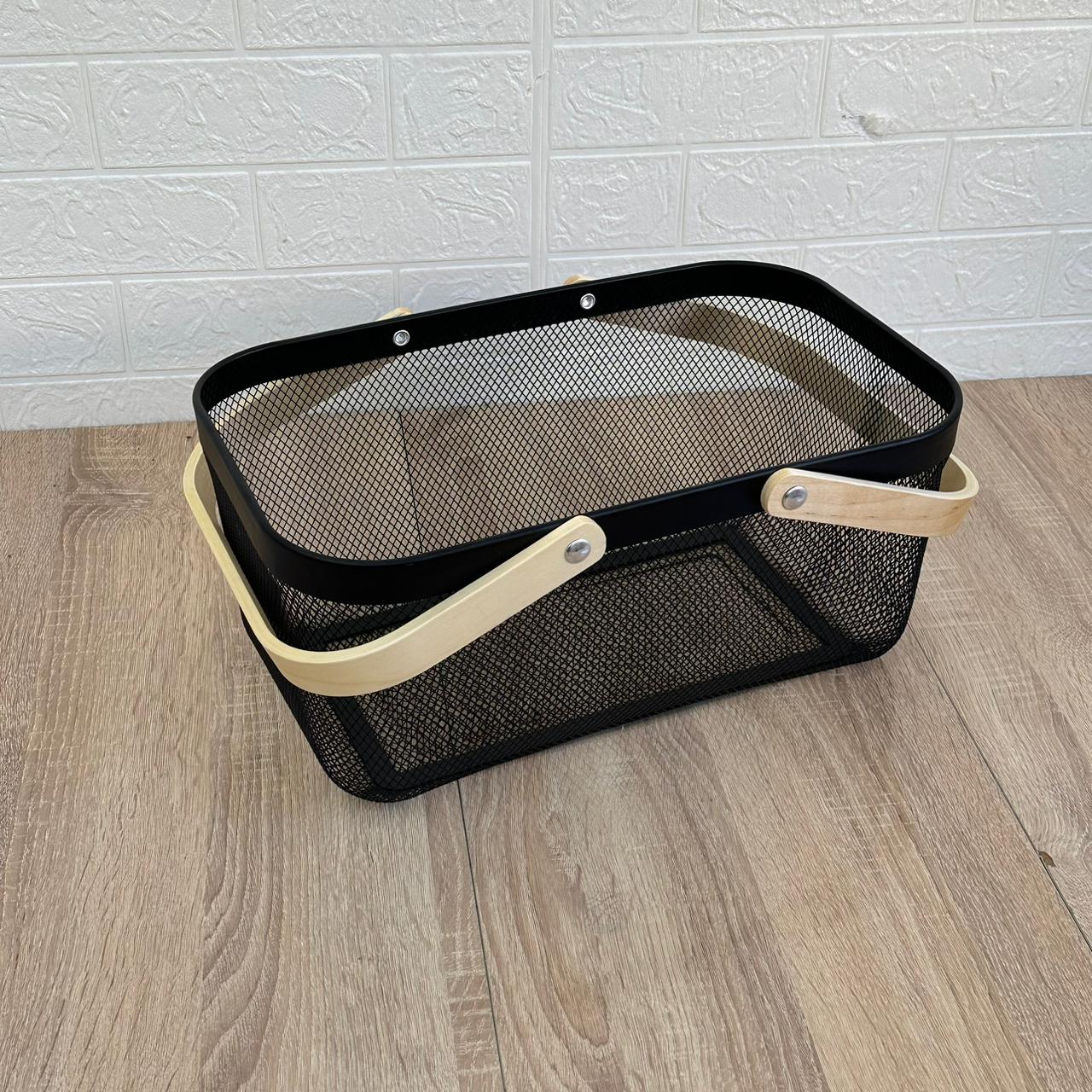 Lot de 3 paniers en acier à maille métallique avec poignée – Noir