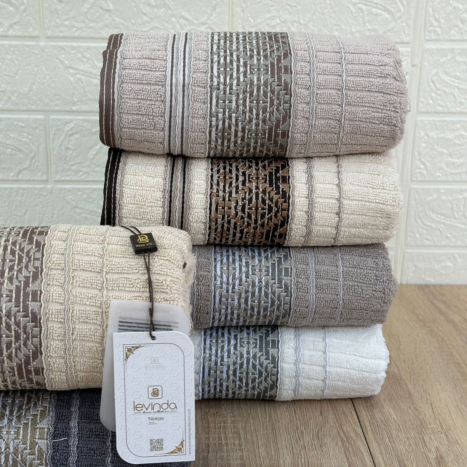 Set de 6 serviettes Visage Coton brodé - épais en double face 90*50 cm