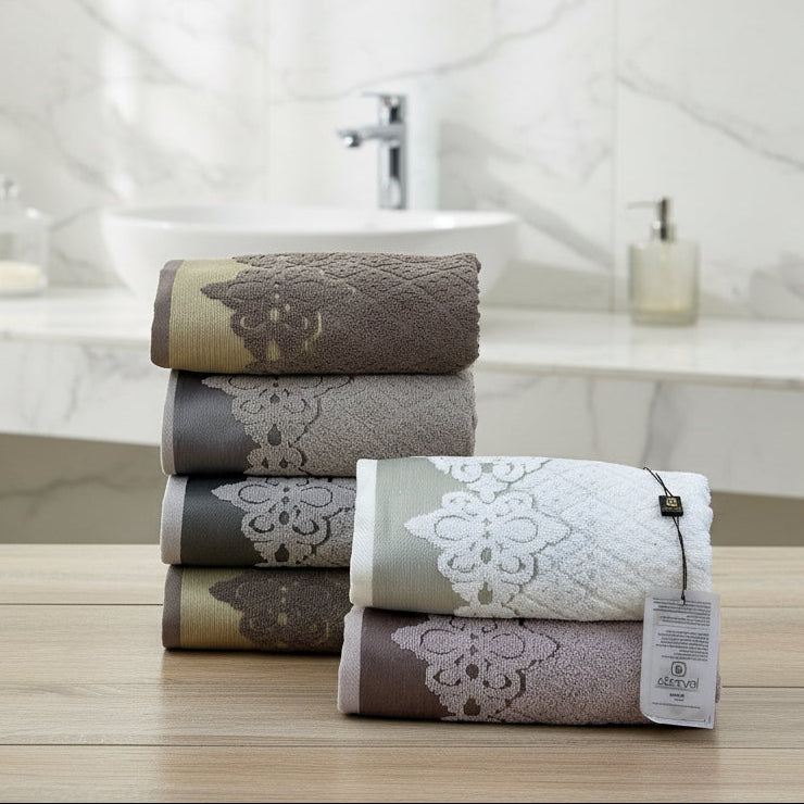 Set de 6 serviettes Visage Coton brodé - épais en double face 90*50 cm