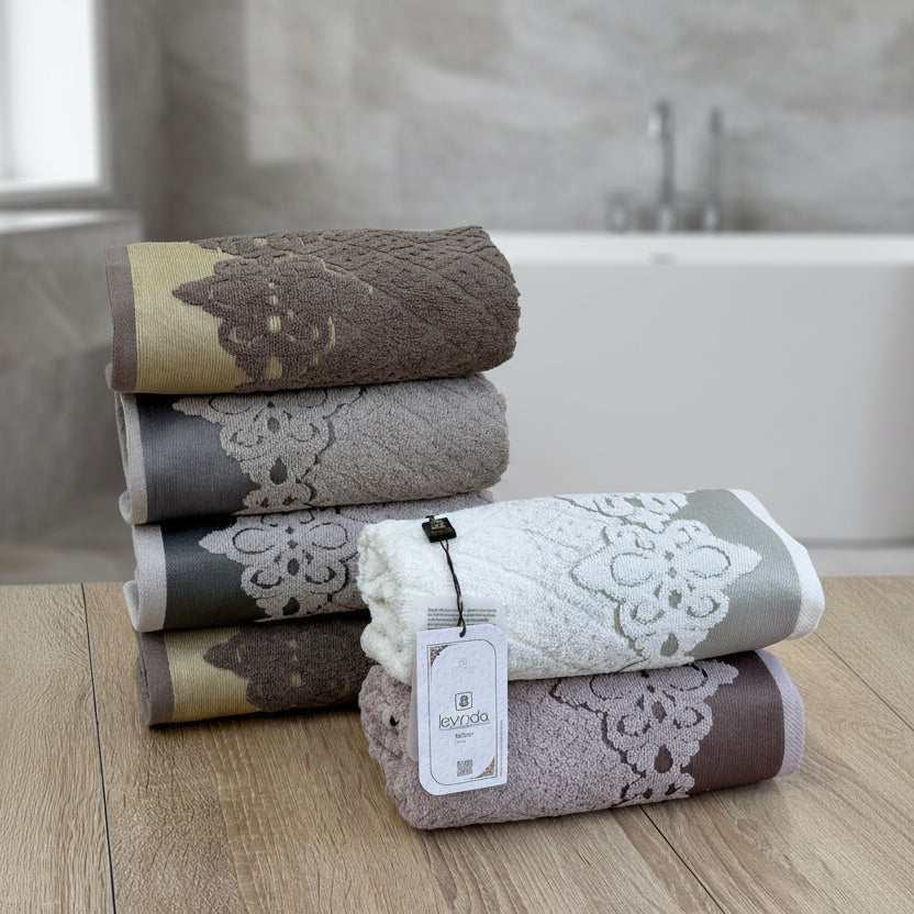 Set de 6 serviettes Visage Coton brodé - épais en double face 90*50 cm