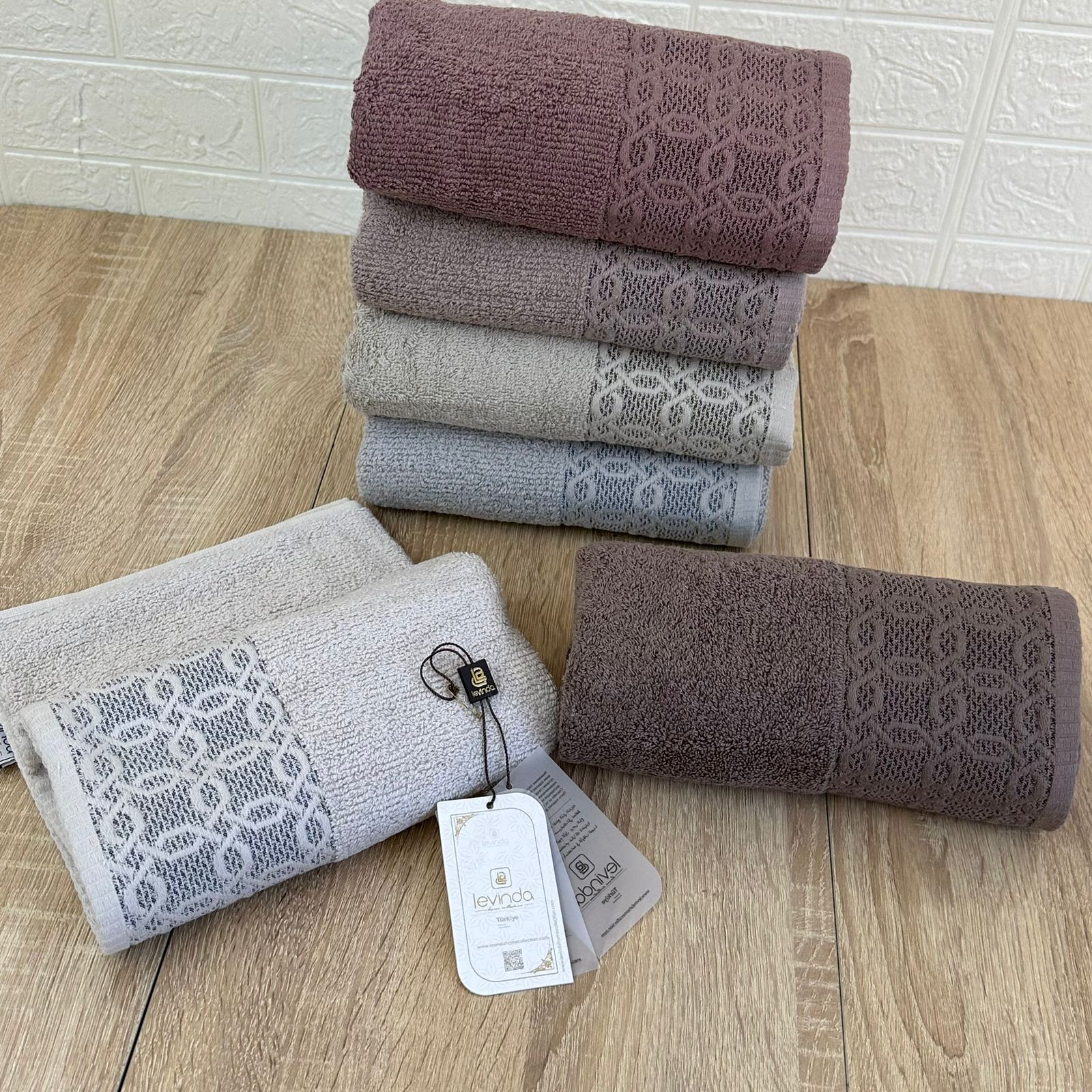 Set de 6 serviettes Visage Coton brodé - épais en double face 90*50 cm