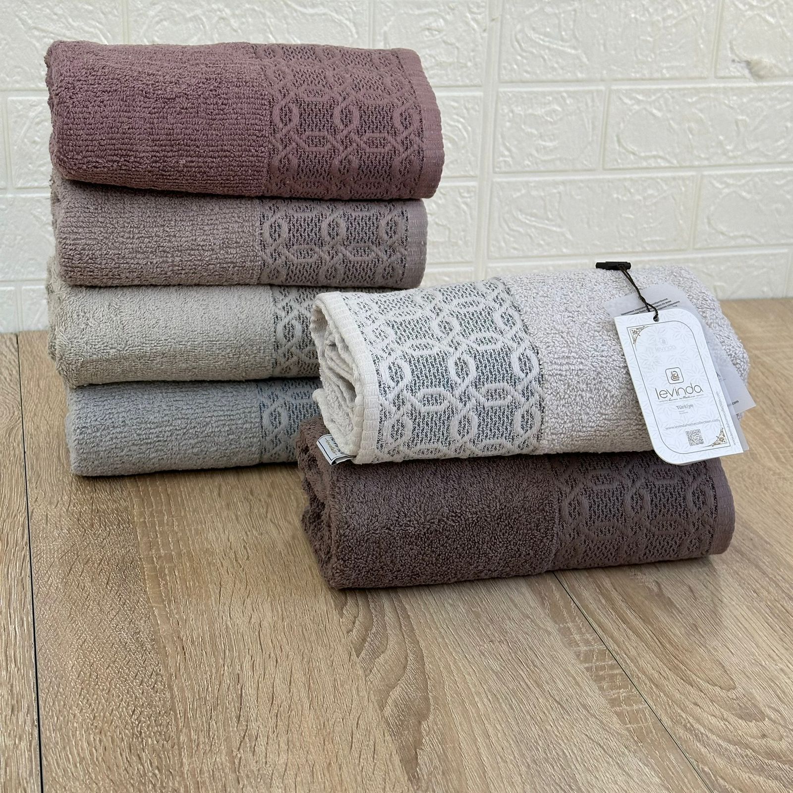 Set de 6 serviettes Visage Coton brodé - épais en double face 90*50 cm