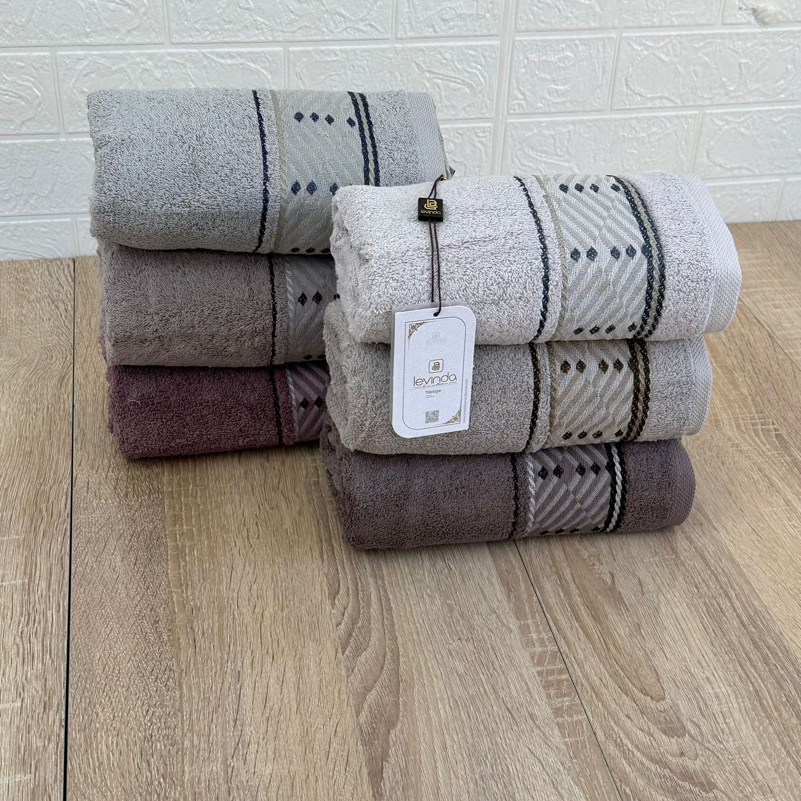 Set de 6 serviettes Visage Coton brodé - épais en double face 90*50 cm