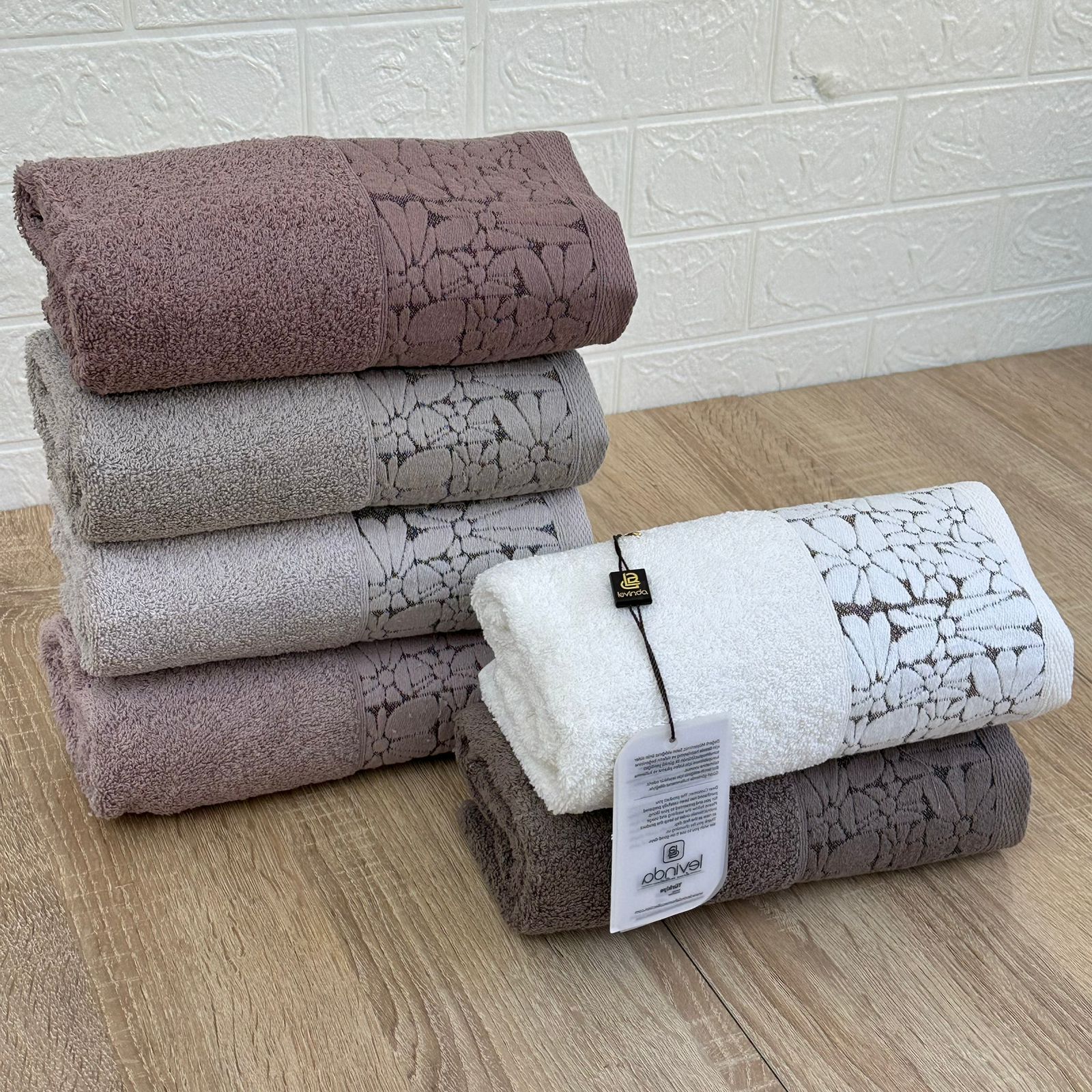 Set de 6 serviettes Visage Coton brodé - épais en double face 90*50 cm