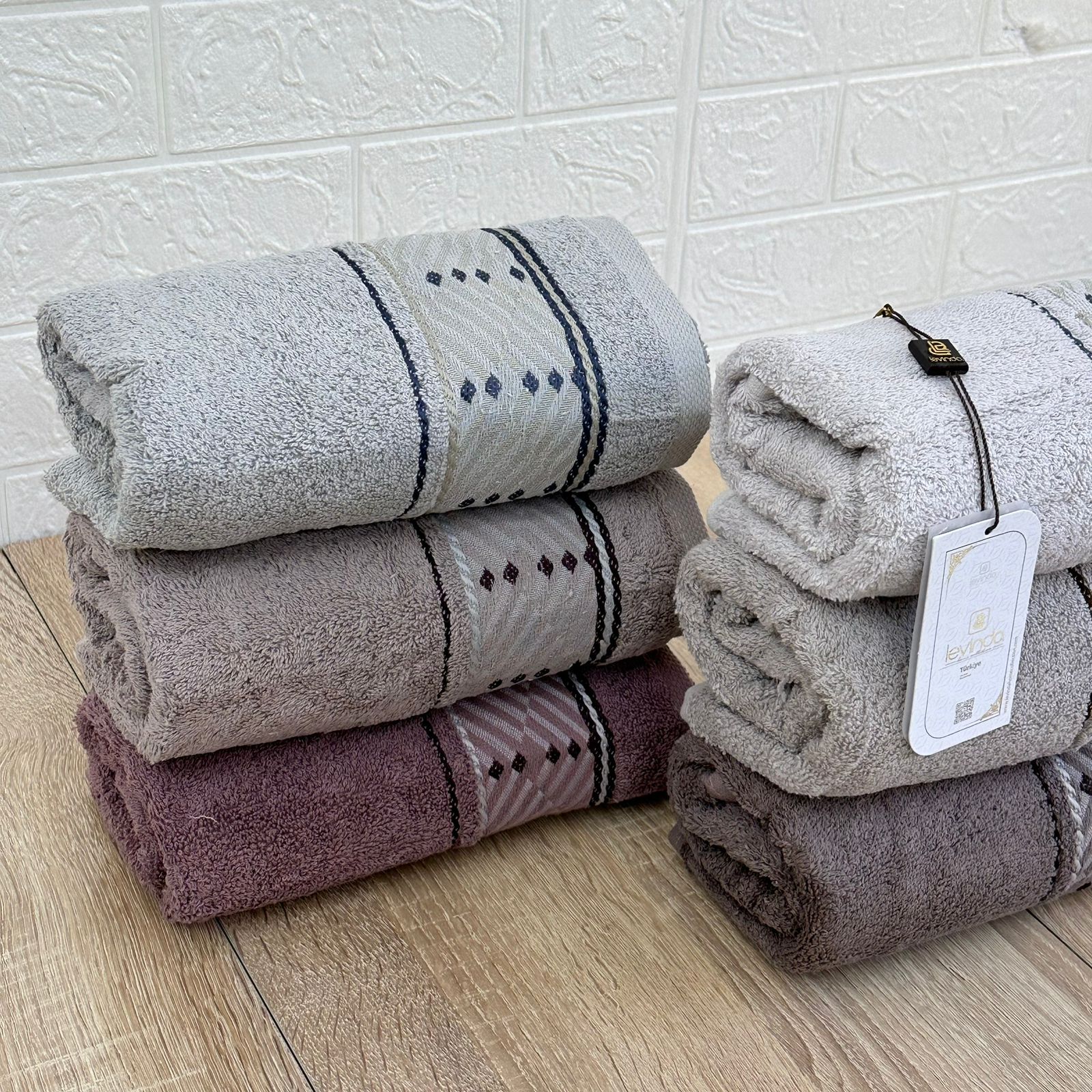Set de 6 serviettes Visage Coton brodé - épais en double face 90*50 cm