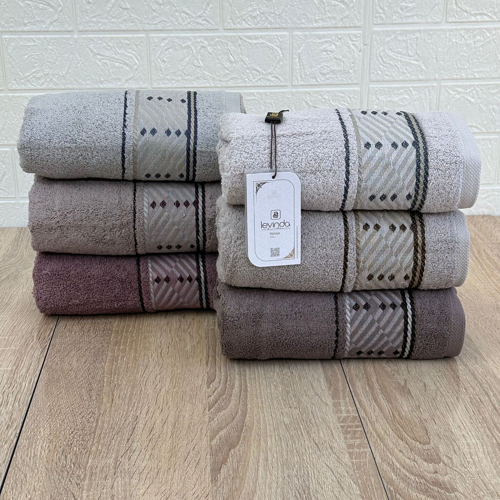 Set de 6 serviettes Visage Coton brodé - épais en double face 90*50 cm