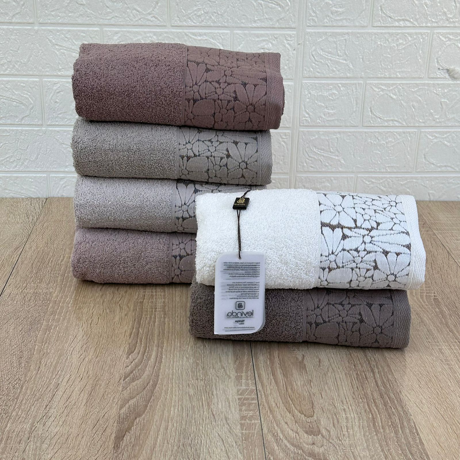 Set de 6 serviettes Visage Coton brodé - épais en double face 90*50 cm