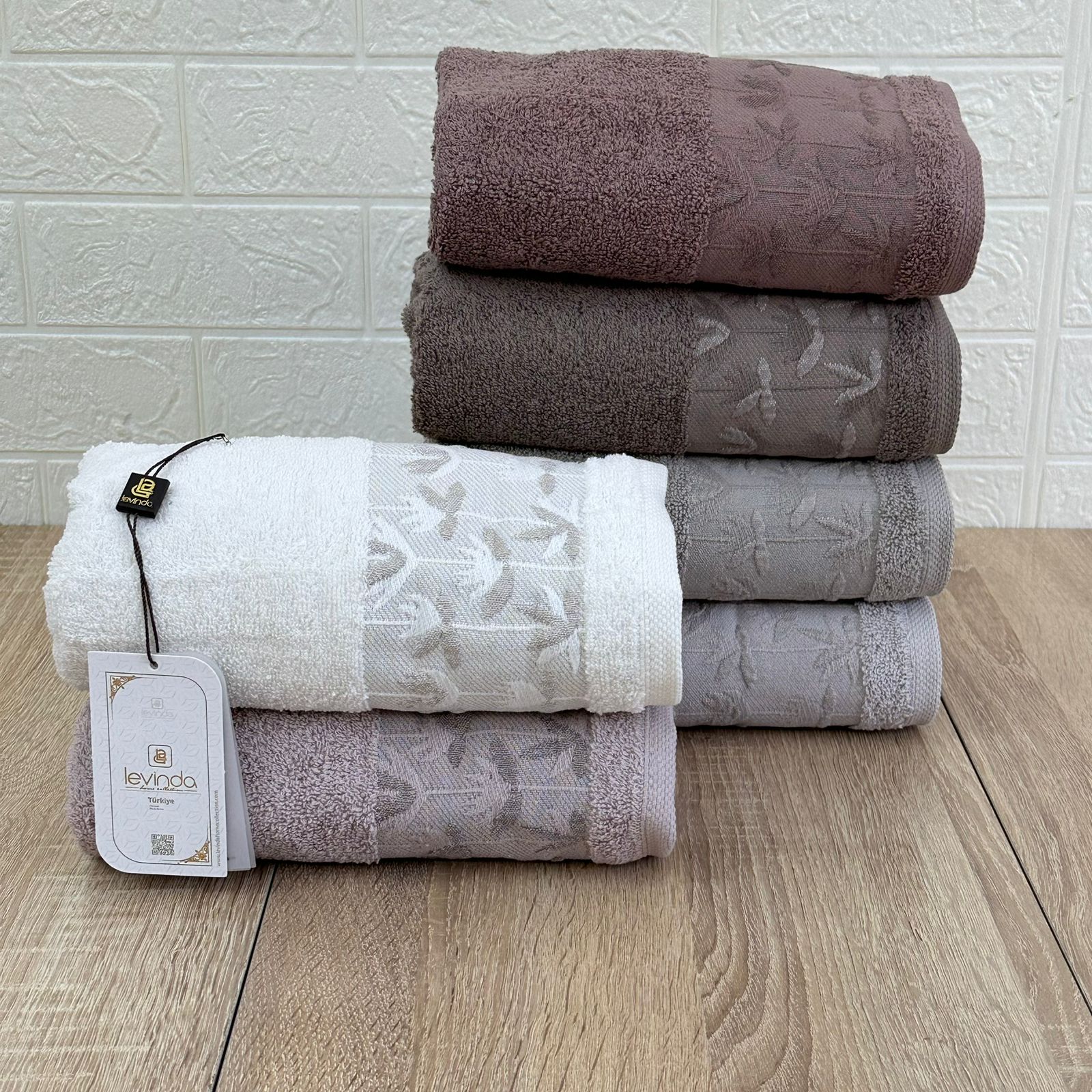 Set de 6 serviettes Visage Coton brodé - épais en double face 90*50 cm
