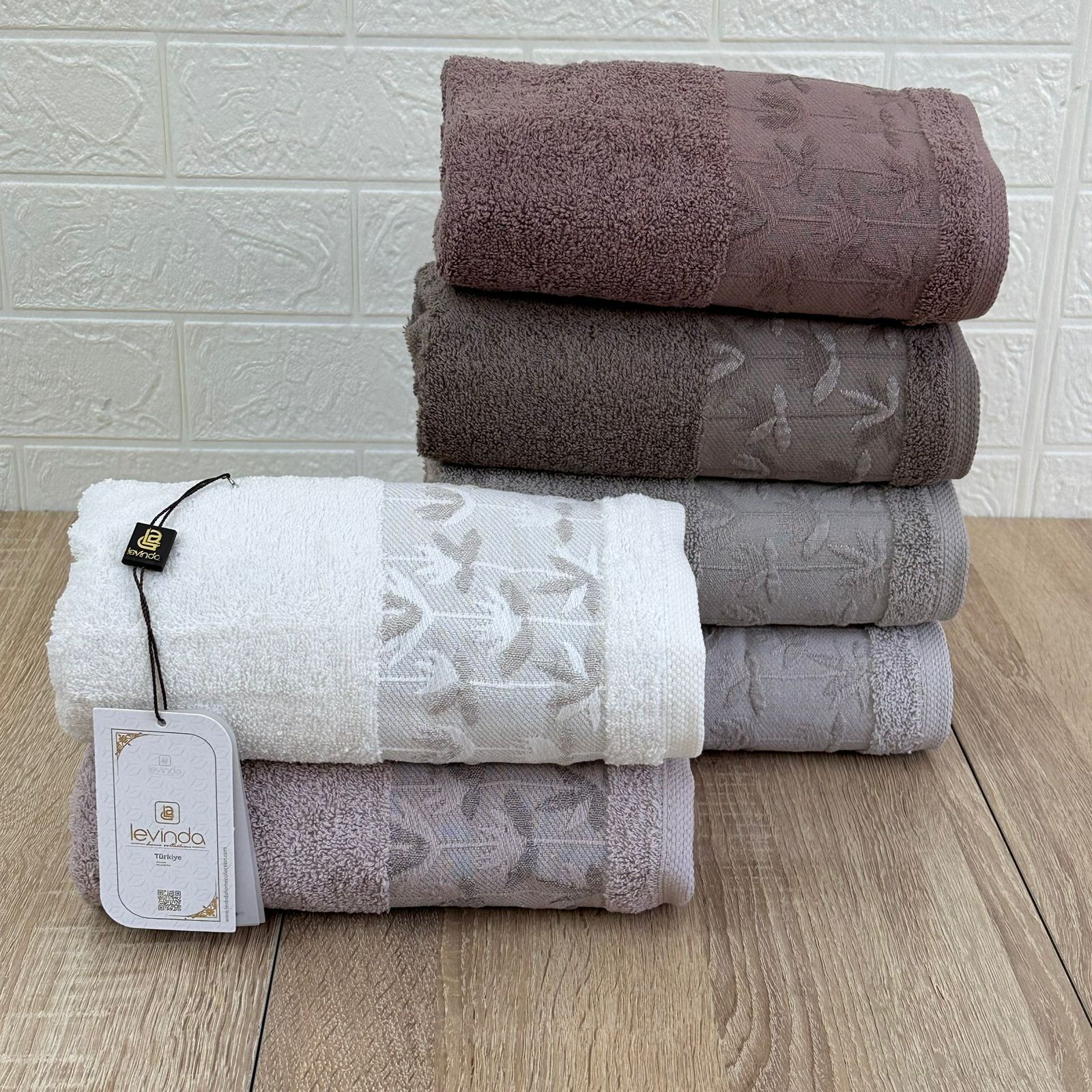 Set de 6 serviettes Visage Coton brodé - épais en double face 90*50 cm
