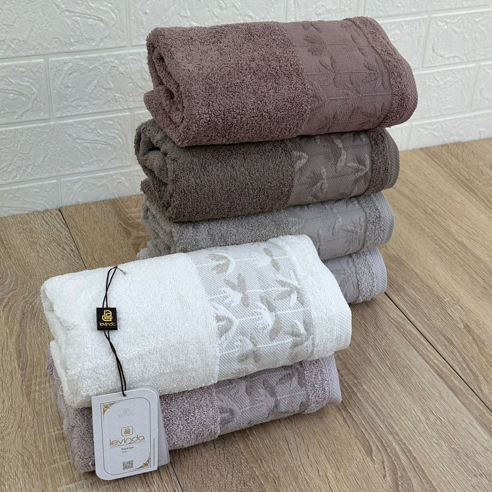 Set de 6 serviettes Visage Coton brodé - épais en double face 90*50 cm