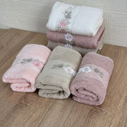 Lot de 6 serviettes de Visage Brodé 100% Coton - 90*50 cm