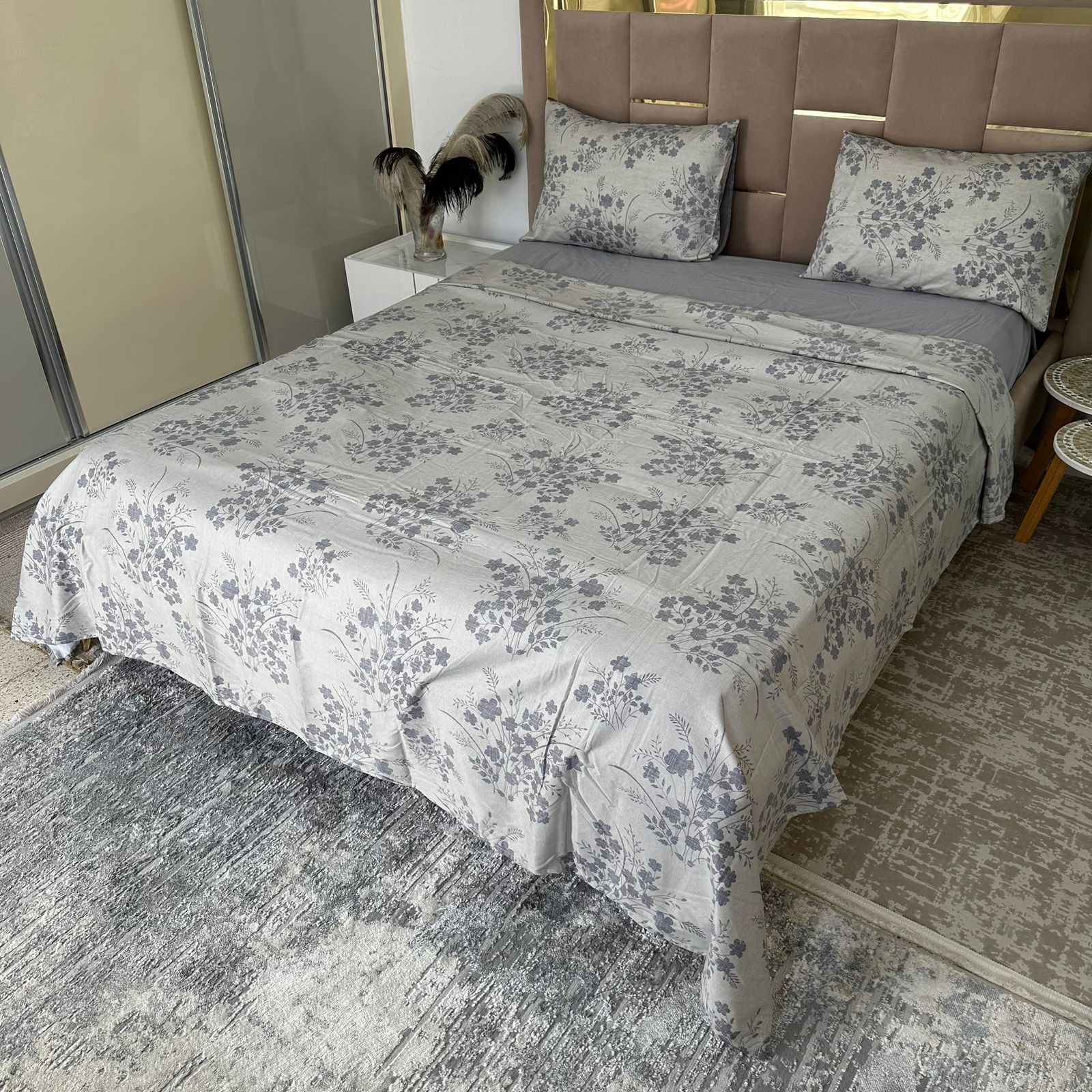 Parure de Lit 4 pièces  100% Coton Satiné Qualité Supérieure