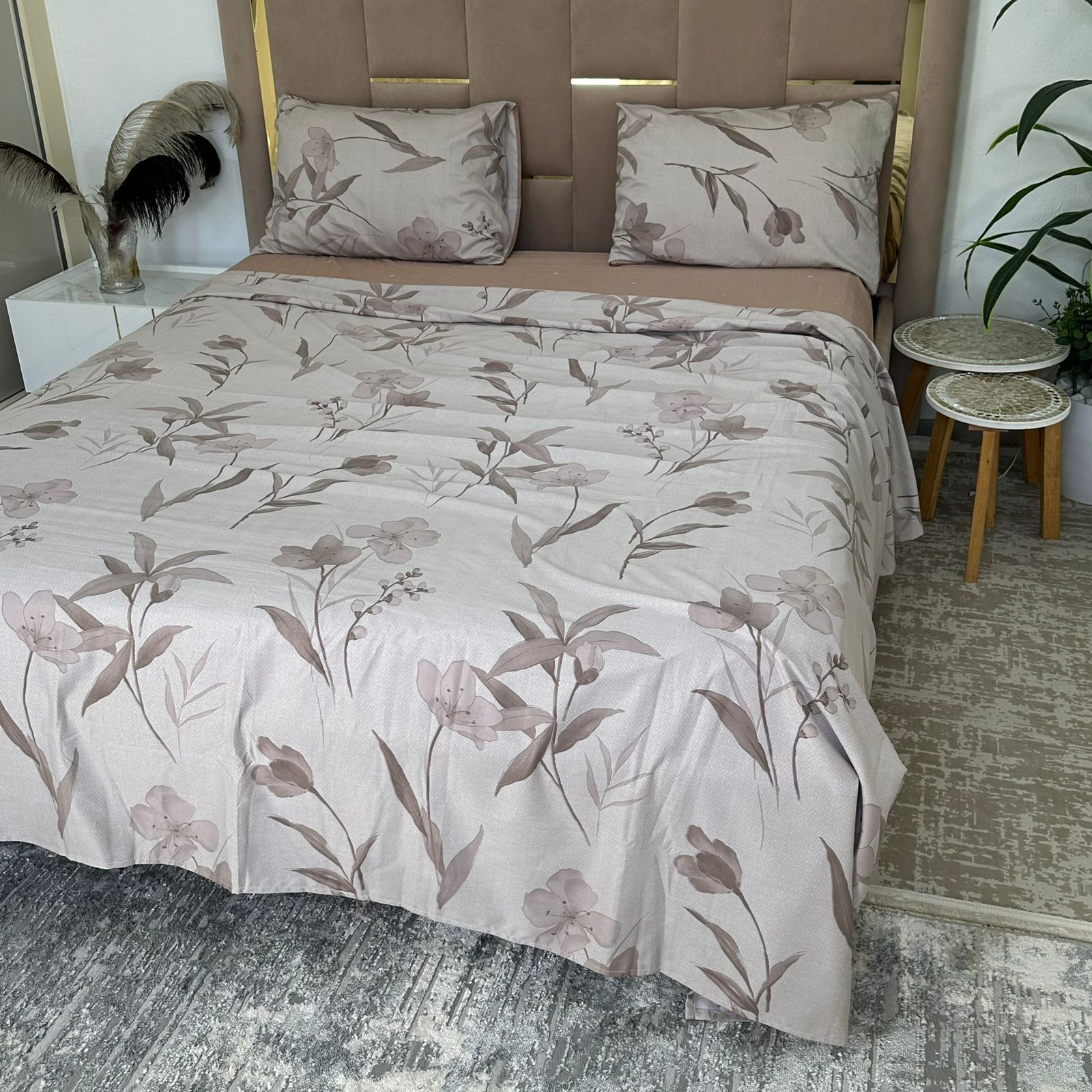 Parure de Lit 4 pièces  100% Coton Satiné Qualité Supérieure