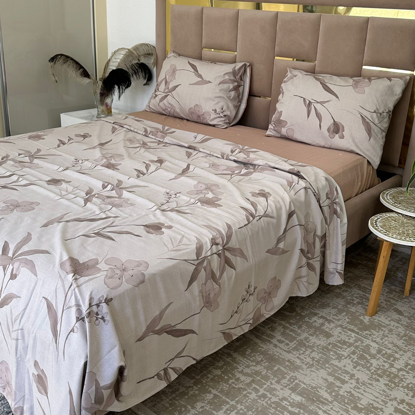 Parure de Lit 4 pièces  100% Coton Satiné Qualité Supérieure
