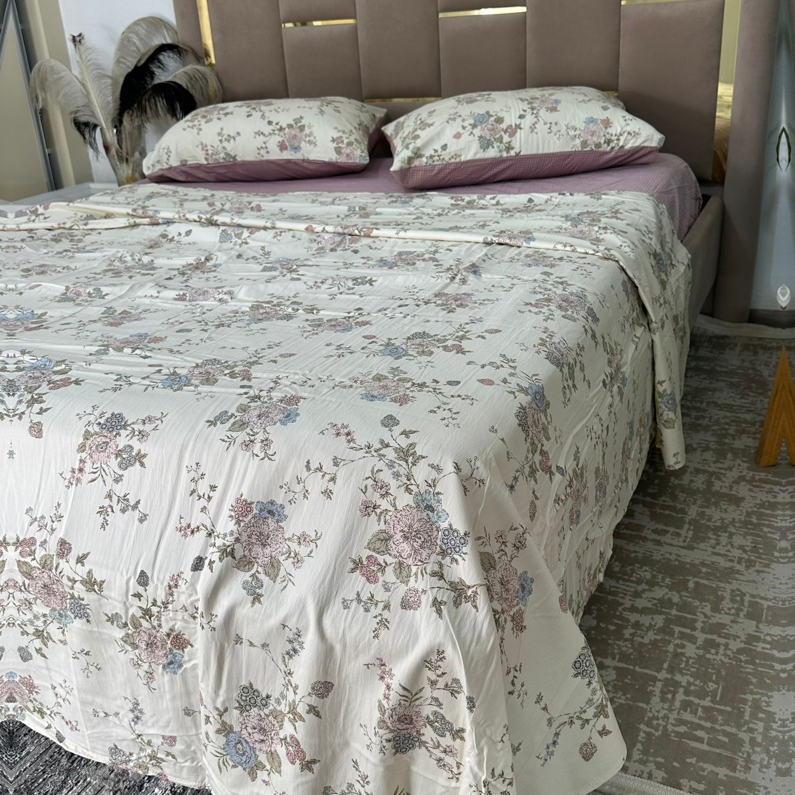 Parure de Lit 4 pièces  100% Coton Satiné Qualité Supérieure
