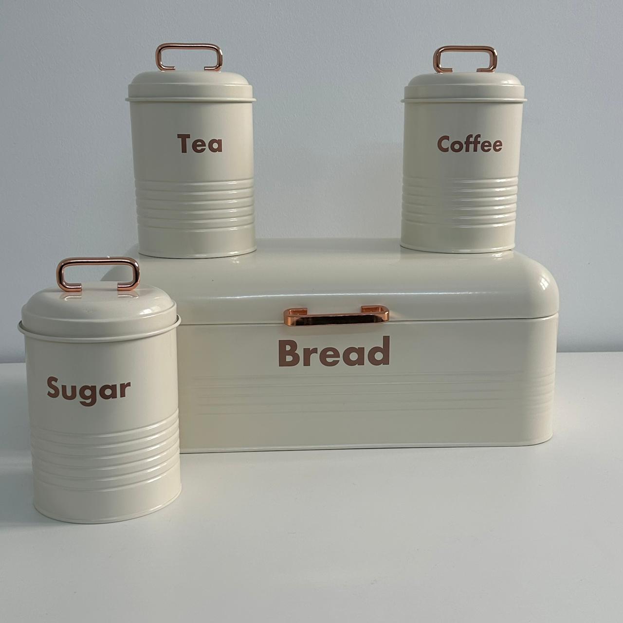 Set 4 Boîtes de Rangement Cuisine en Métal  galvanisé - Blanc ivoire Crème