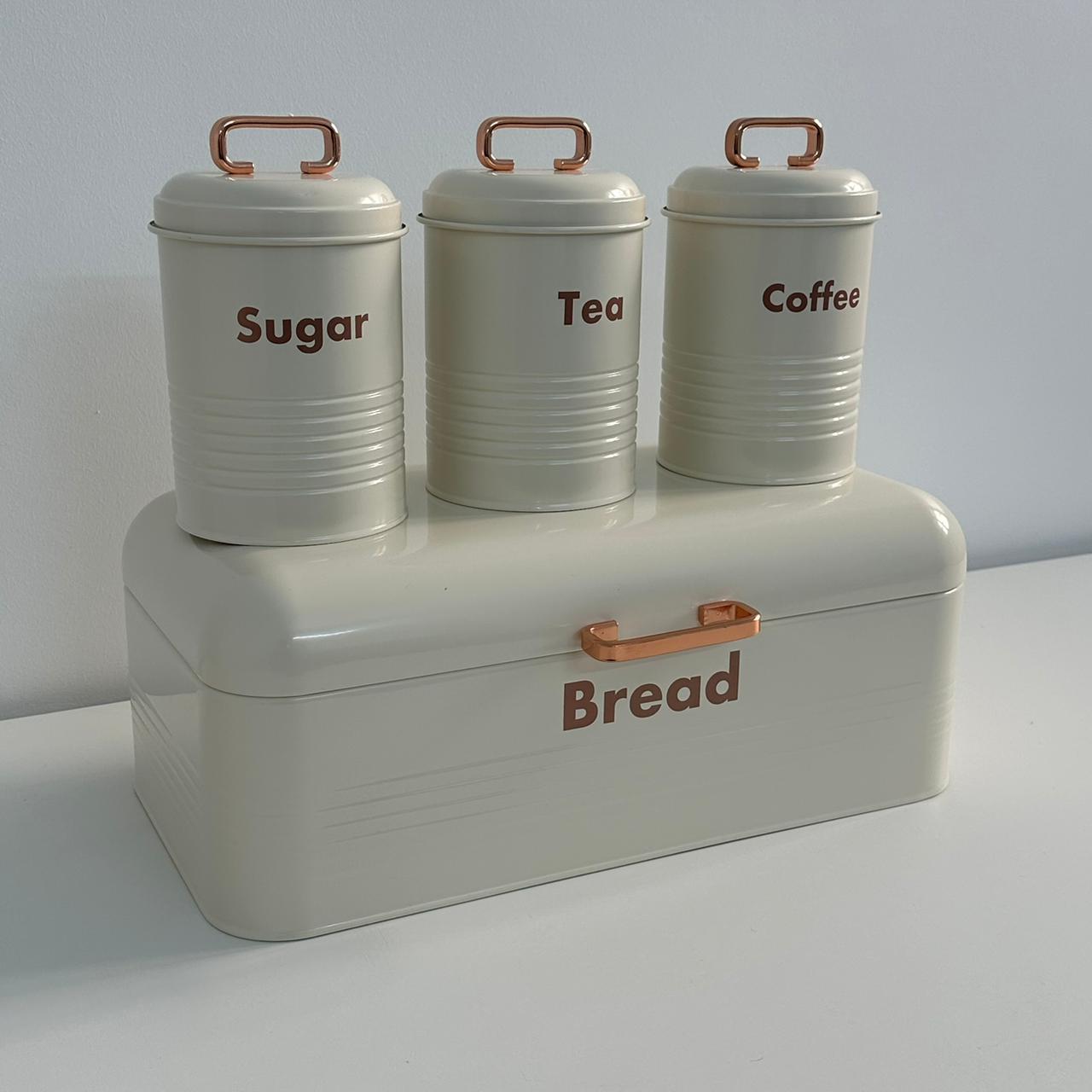 Set 4 Boîtes de Rangement Cuisine en Métal  galvanisé - Blanc ivoire Crème