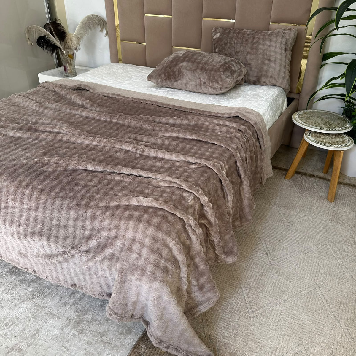 Plaid 2 places 230*250 cm En Polaire Douce Avec 2 taies d'oreillers