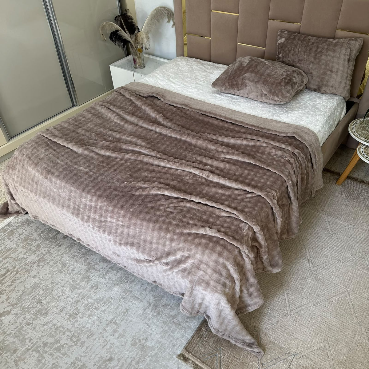 Plaid 2 places 230*250 cm En Polaire Douce Avec 2 taies d'oreillers