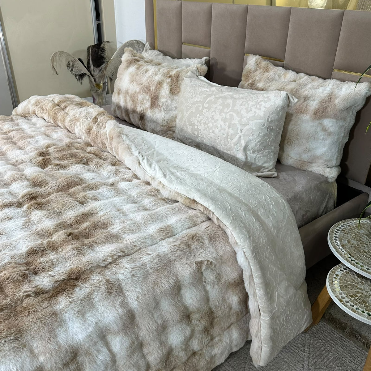 Ensemble Couette Double face en Fourrure Lapin  King Size