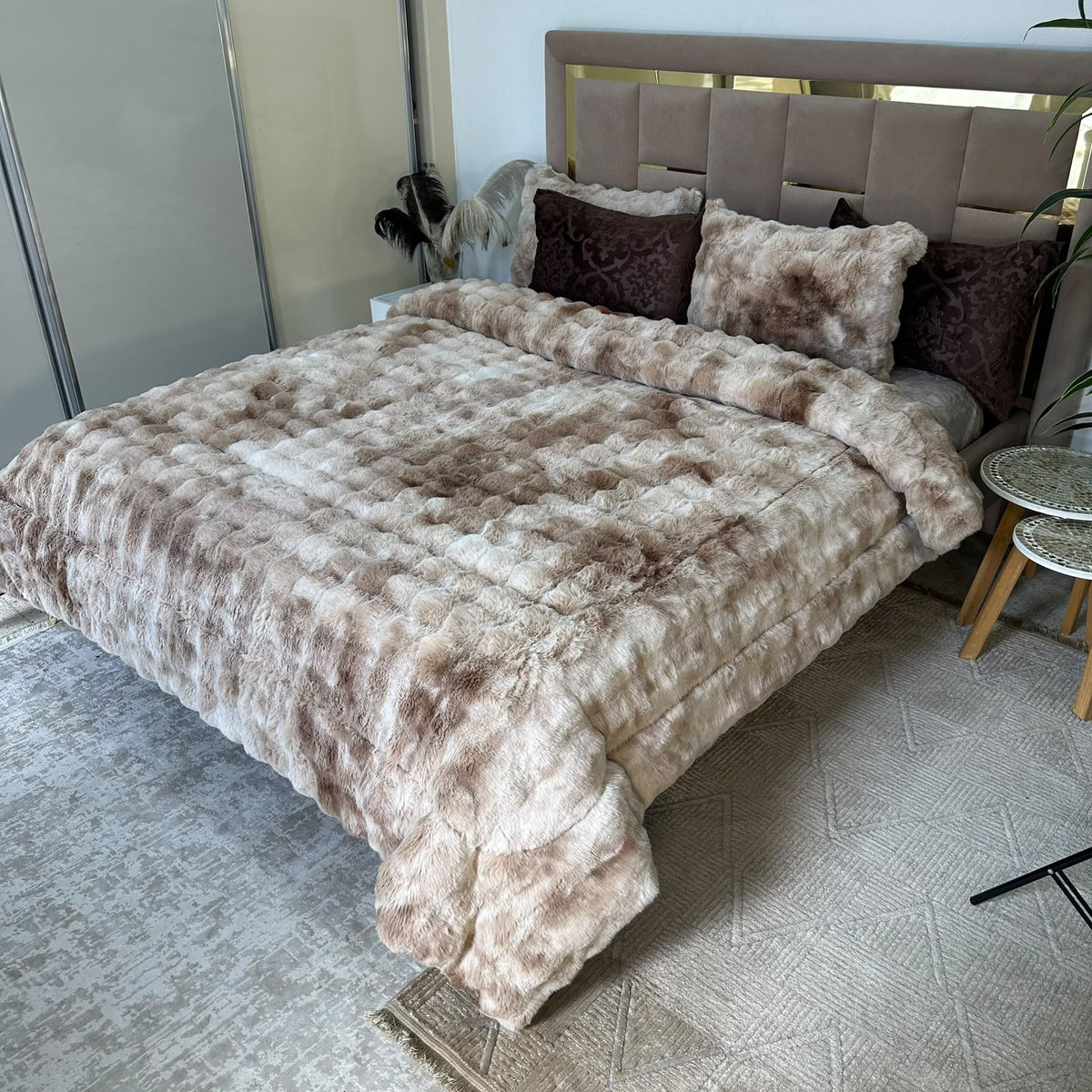 LUX -Ensemble Couette Double face en Fourrure Lapin  - tigré marron