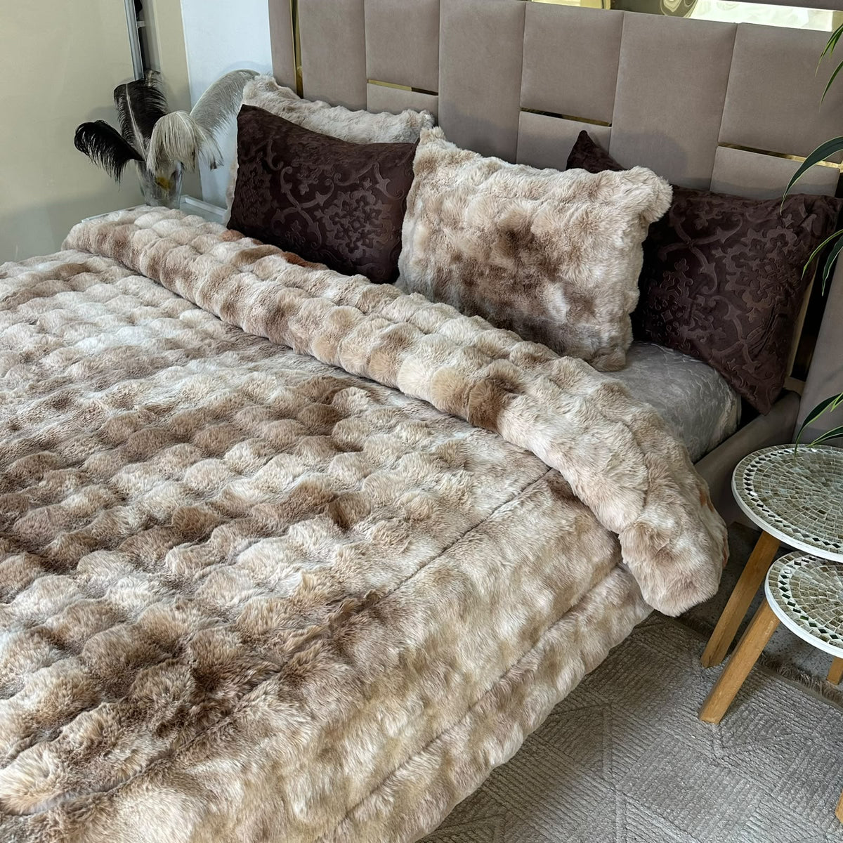 LUX -Ensemble Couette Double face en Fourrure Lapin  - tigré marron